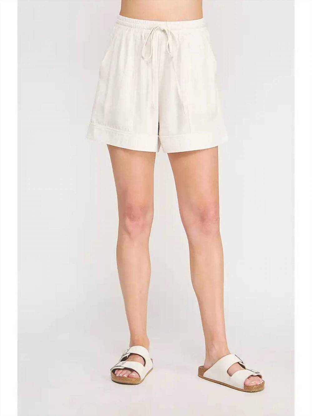 NEW ALLIE ROSE clover elastic linen shorts in off white